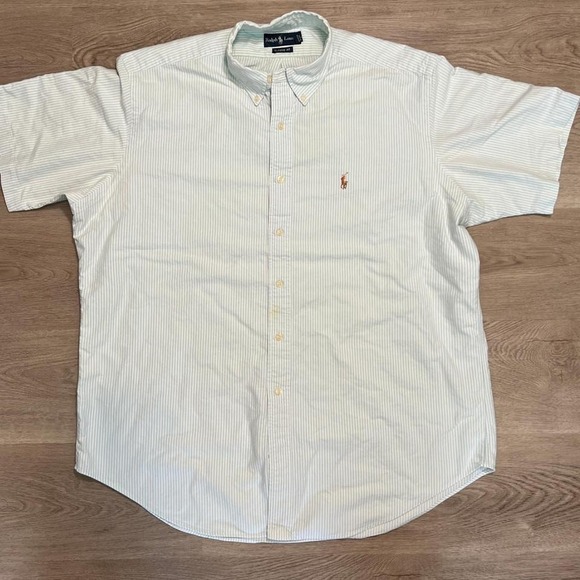 Ralph Lauren Short Sleeve Stripped Button Down Men's XL Shirt‎ Flesh Pony - Picture 1 of 6